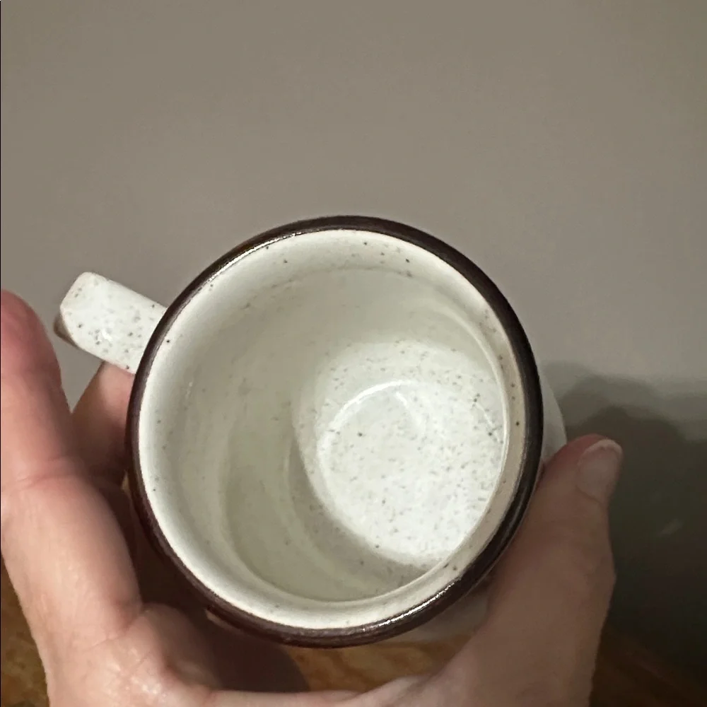 Vintage Rego Coffee Mug Speckled Ceramic grooved brown stripes at base